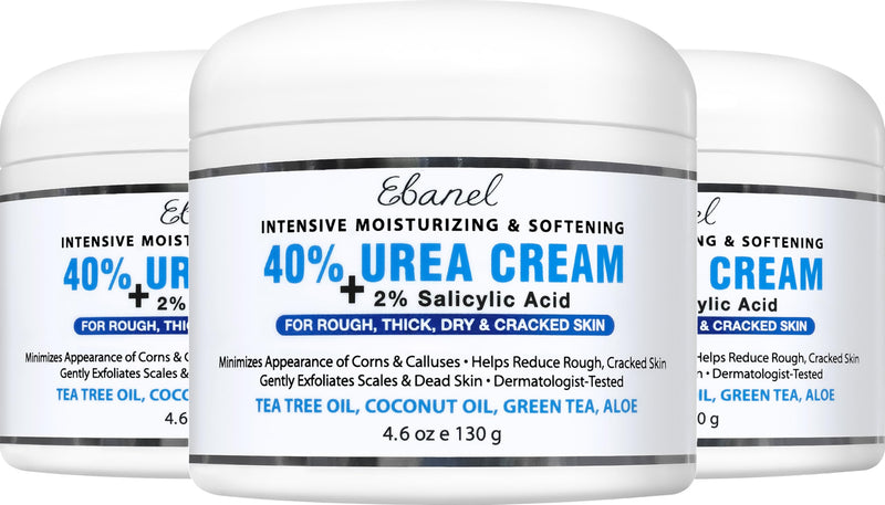 [Australia] - Ebanel Urea Cream 40% plus Salicylic Acid 2%, Foot Cream for Dry Cracked Heels Feet Knees Elbows Hands, Foot Dead Skin Cuticle Callus Remover Toenail Softener, Keratolytic Skin Barrier Repair, 3-Pack 4.6 Ounce (Pack of 3) 