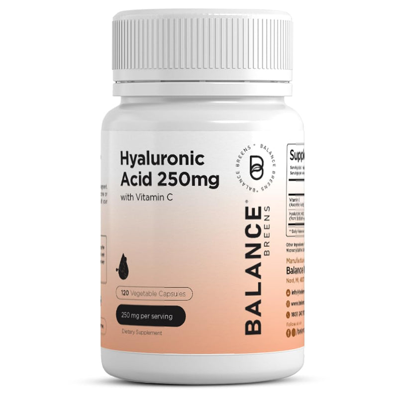 [Australia] - Pure Hyaluronic Acid Supplements 250mg with Vitamin C 50mg - 120 Vegan Capsules - Skin Hydration for Natural Glow - Pure HA Supplement w/Hair, Nails, Bone & Joint Health Formula 120 Count (Pack of 1) 