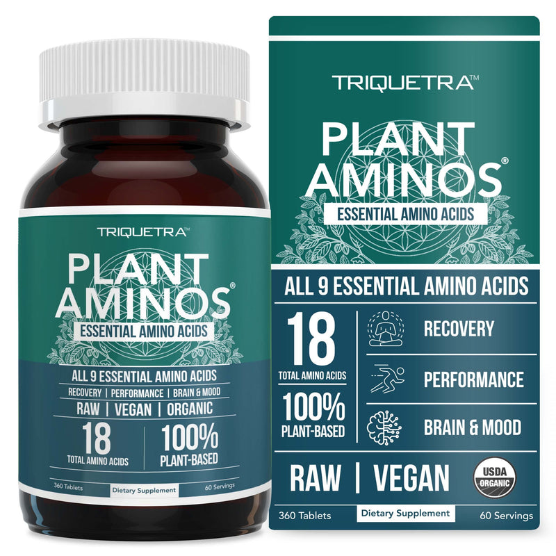 [Australia] - Plant Aminos Organic Essential Amino Acids (EAAs) & BCAA - 100% Plant-Based Raw, Vegan - All 9 Amino Acids with 18 Total Amino Acids (360 Tablets) 