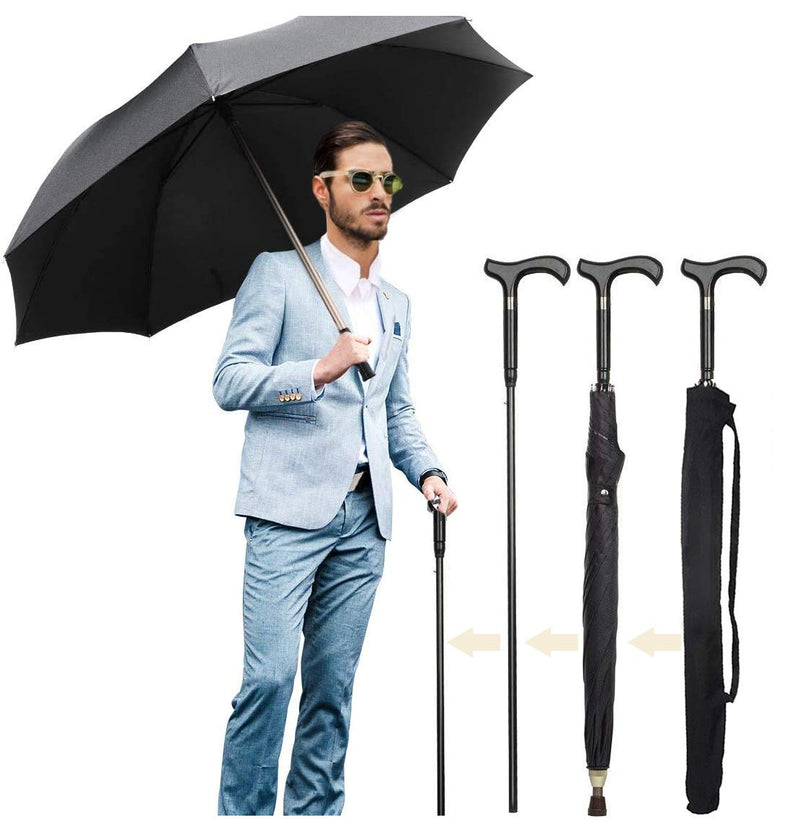 Walking Cane Umbrella 2-in-1 Windproof Walking Sticks Crutch Umbrella,Heavy Duty Frame,Lightweight - Umbrella Cane,Great gift for Birthday,Christmas,Father's Day,Men,Women Classic 2 in 1