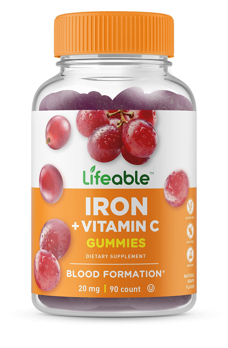 [Australia] - Lifeable Iron Gummies with Vitamin C - 20 mg - Great Tasting Natural Flavor Gummy Supplement - Gluten Free Vegetarian GMO-Free Chewable - for Iron Deficiency - for Adults, Men, Women - 90 Gummies 