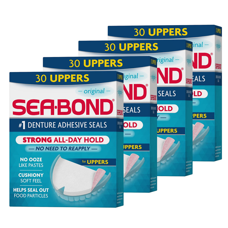 Sea-Bond Secure Denture Adhesive Seals, Original Uppers, Zinc-Free, All-Day-Hold, Mess-Free, 30 Count (Pack of 4) 30 Count (Pack of 4)