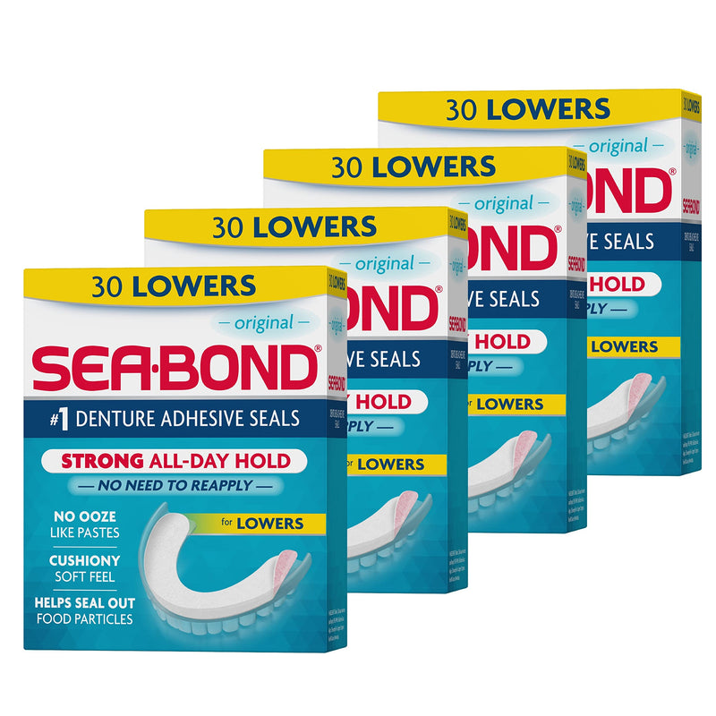 [Australia] - Sea Bond Secure Denture Adhesive Seals, Original Lowers, Zinc-Free, All-Day-Hold, Mess-Free, 30 Count (Pack of 4) 30 Count (Pack of 4) 