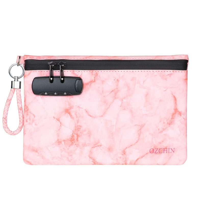 [Australia] - OZCHIN Smell Proof Bag with Combination Lock Certificates Organizer PU Leather Lock Bag Travel Storage Case 10 x 7 inches Great Christmas Gifts for Women(Pink) Pink 