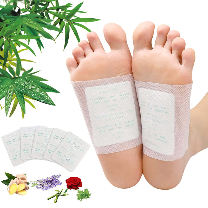 [Australia] - 100Pads Natural Bamboo Vinegar Ginger Powder Foot Pads | Deep Cleansing Foot Paches for Stress Relief, Better Sleep Suitable for Travel or Home Use White 