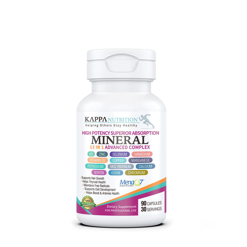 [Australia] - KAPPA NUTRITION (90 Capsules,Vitamin K2, Vitamin D3, Zinc, Selenium, Vanadium, Copper, Manganese, Potassium, Molybdenum, Calcium, Chromium, Iodine, Boron, Mineral 13 in 1 Advanced Complex, from 