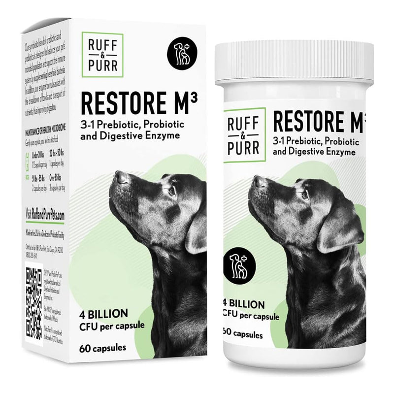 Ruff & Purr Probiotics for Dogs – Multi-Strain Probiotics and Prebiotics for Gut Health, Immune Support, Healthy Skin and Coat – Clinically Studied DE111 & PreforPro – 60 Easy to Give Capsules - PawsPlanet Australia