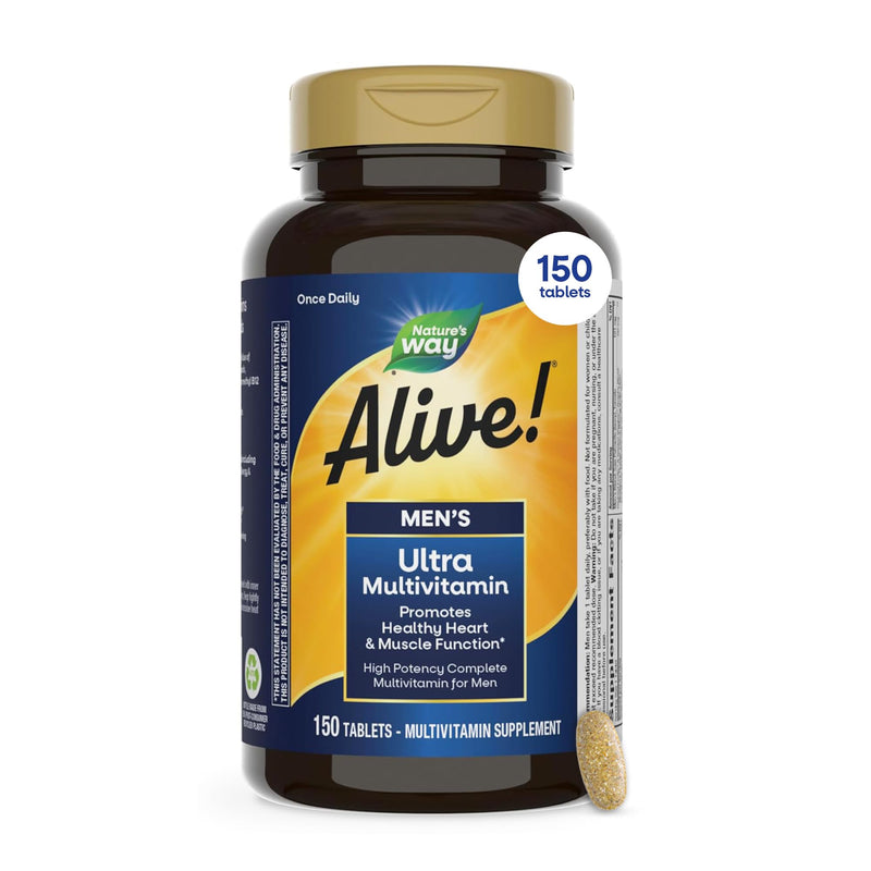 Nature's Way Alive! Men’s Daily Ultra Potency Multivitamin Tablets, 150 ct | Complete High Potency Men’s Daily Vitamin Promotes Heart & Muscle Function*, B-Vitamins, Zinc and Antioxidants 150 Count (Pack of 1)