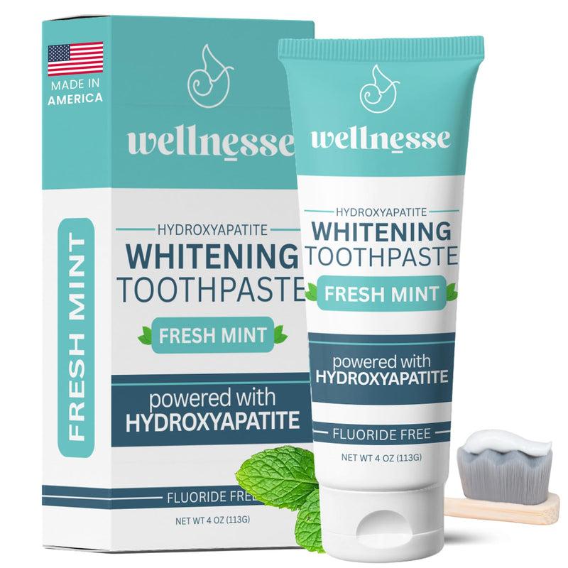 [Australia] - Wellnesse Whitening Hydroxyapatite Toothpaste with Xylitol, Natural Fluoride-Free Teeth Whitening Toothpaste for Adults, Strengthens Enamel, Supports Gum Health, Fresh Mint Flavor, 4 oz (Pack of 1) 4 Ounce (Pack of 1) 
