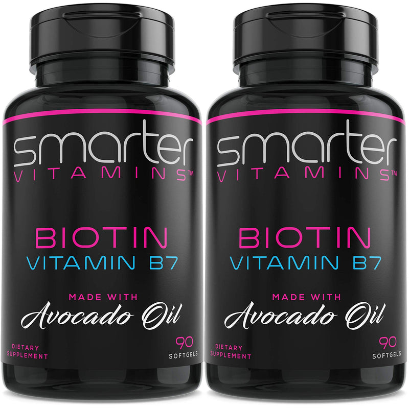 2 Pack Biotin 5000mcg Vitamin B7 with Avocado Oil 180 Mini Liquid Softgels | Supports healthy hair, skin and nails with non-GMO ingredients, no soy and a convenient berry-flavored daily beauty formula 2