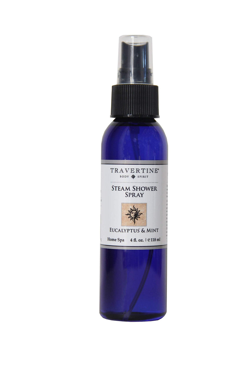 Travertine Spa Steam Shower Eucalyptus and Mint Spray for Sinus and Congestion Relief - 100% Natural Eucalyptus Oil Steam Room Spray 4 fl oz Eucalyptus & Mint 4 Fl Oz (Pack of 1)