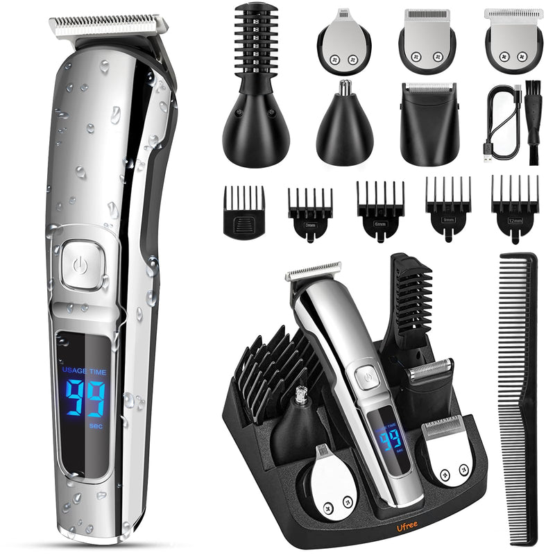 [Australia] - Ufree Beard Trimmer for Men, Waterproof Electric Razor for Nose, Body, Face & Mustache, Cordless Hair Clippers Shavers Grooming Kit, Gifts for Men Husband Father Silver 