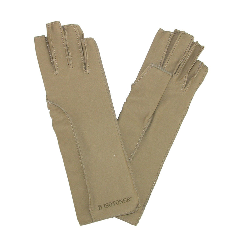 isotoner Women & Men Arthritis Compression Rheumatoid Pain Relief Gloves for joint support with Open/Full finger design Camel Large