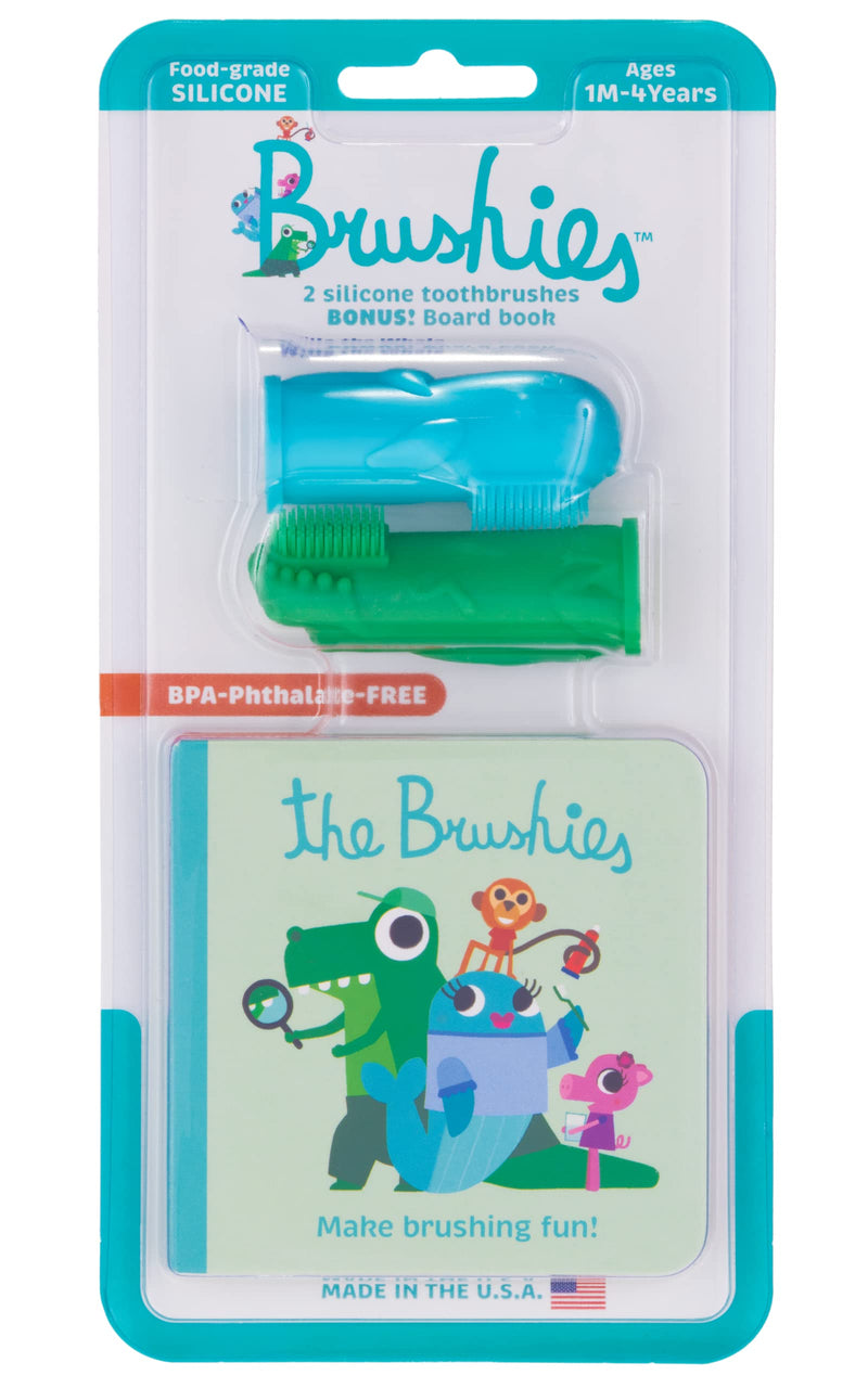 [Australia] - The Brushies Chomps & Willa Baby & Toddler Toothbrush 2-Pack & Storybook Set/Dental Item and Book/Youth Tooth & Gum Care/Ages 4 Weeks to 4 Years 