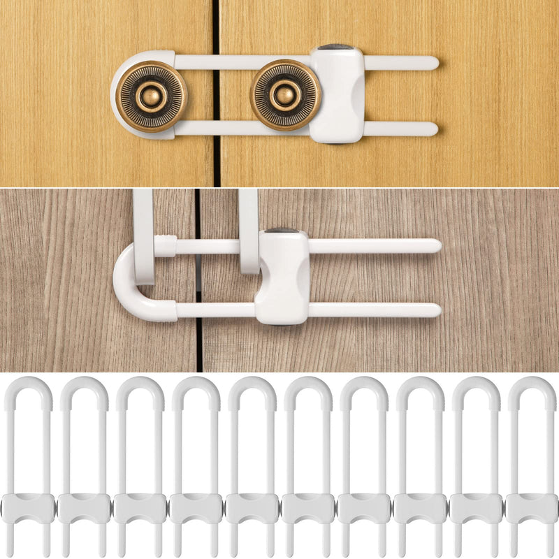 [Australia] - Jetec 10 Pieces Cabinet Locks for Babies, U-Shaped Proofing Drawers Safety Child Locks Adjustable, Easy to Use Childproof Latch for Knob Handle on Kitchen Door Storage Cupboard Closet (White) White 