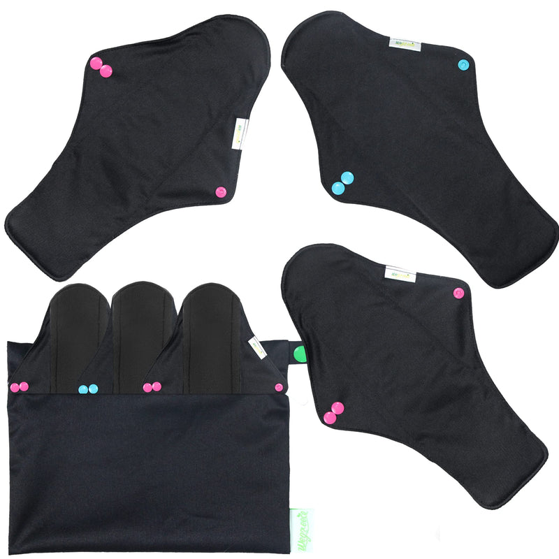 [Australia] - wegreeco Reusable Menstrual Pads - Reusable Sanitary Pads | Reusable Panty Liners | Soft Cloth Menstrual Pads - 6 Pack with 1 Cloth Mini Wet Bag (X-Large, Black) X-Large (Pack of 6) 