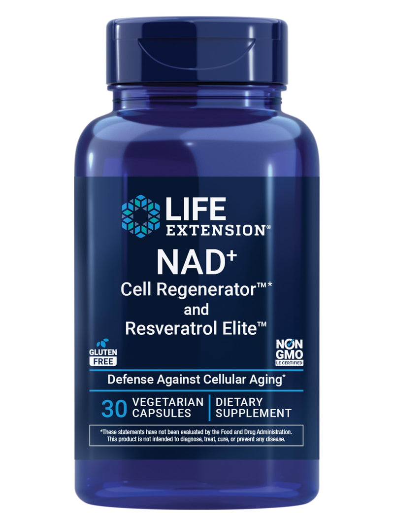 Life Extension NAD+ Cell Regenerator™ and Resveratrol Elite™*, nicotinamide riboside, Trans-resveratrol, quercetin, Fisetin, Heart Health, Healthy Aging, Vegetarian, Non-GMO, Gluten Free, 30 Capsules 30 Count (Pack of 1) Nutritional Supplement
