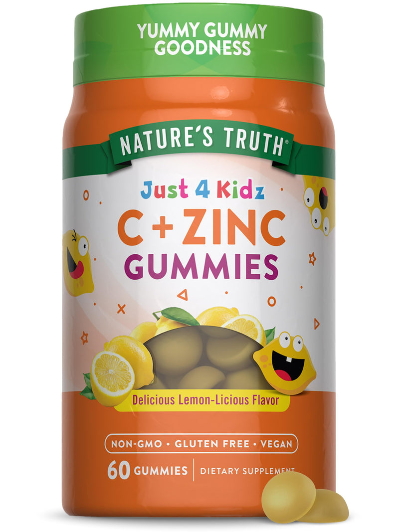 Nature's Truth Vitamin C Gummies for Kids | with Zinc | 60 Count | Vegan, Non-GMO & Gluten Free 60 Count (Pack of 1)