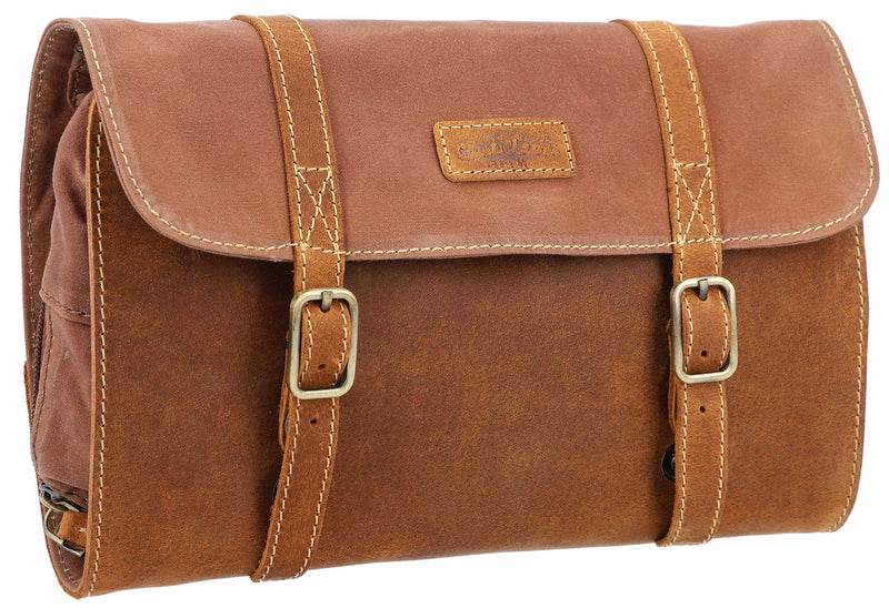 Gusti wash bag Leather-Rodney Toiletry bag wash bag sponge bag toiletries bag washbag make-up bag makeup bag cosmetic bag womens mens brown leather and canvas beige
