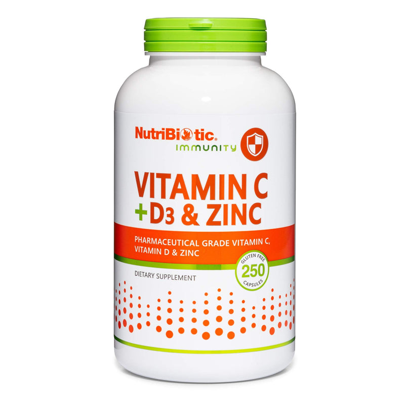 NutriBiotic – Vitamin C + Vitamin D3 & Zinc, 250 Capsules | Potent, Comprehensive Immune Support | Essential & Antioxidant Daily Supplement | Gluten & GMO Free 250 Count (Pack of 1)