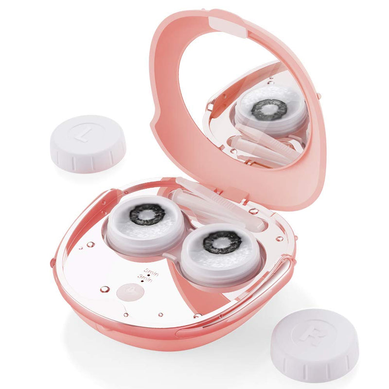 [Australia] - Contact Lens Cleaner, OFONE Fast Vibration Rechargeable Contact Lens Cleaner Case with Mirror & Remover Applicater Portable Contact Lens Cleaning Machine for Travel & Home (Pink) Pink 