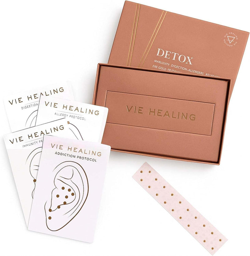 [Australia] - 24k Gold Ear Seeds with Ear Chart - Ear Seed Acupressure Kit for Reflexology and Energy Flow - Acupressure Ear Seeds for Immune System Booster, Allergies, & Digestive Health - (Detox) Detox 