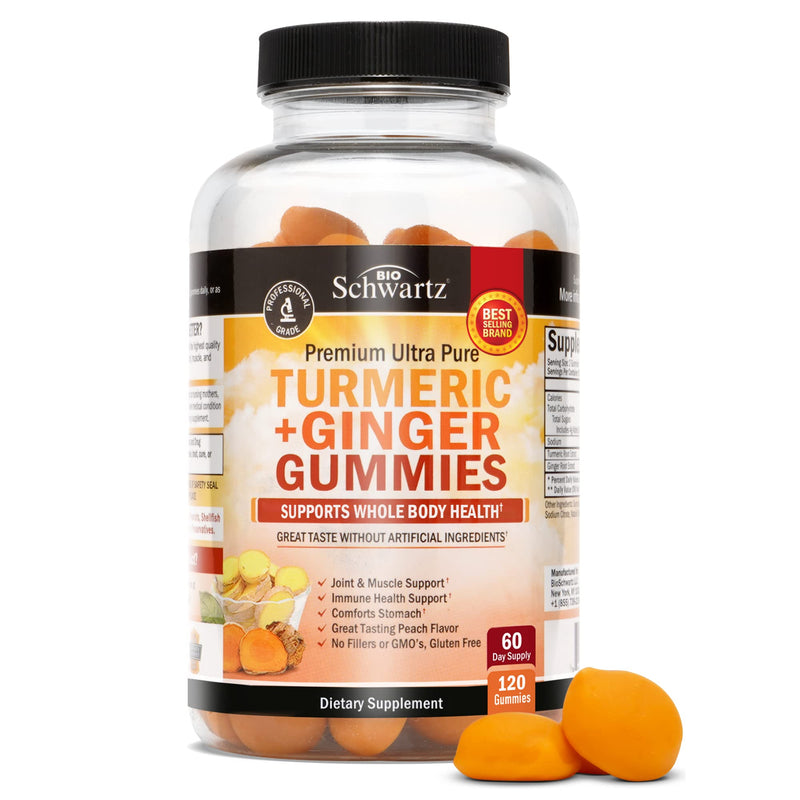 [Australia] - Turmeric Curcumin with Ginger Gummies - Natural Extra Strength Joint Support Supplement, Delicious Peach Flavor Ultra High Absorption Turmeric Supplement Non-GMO, Gluten Free 120 Count Turmeric Ginger Gummies 120 Count (Pack of 1) 