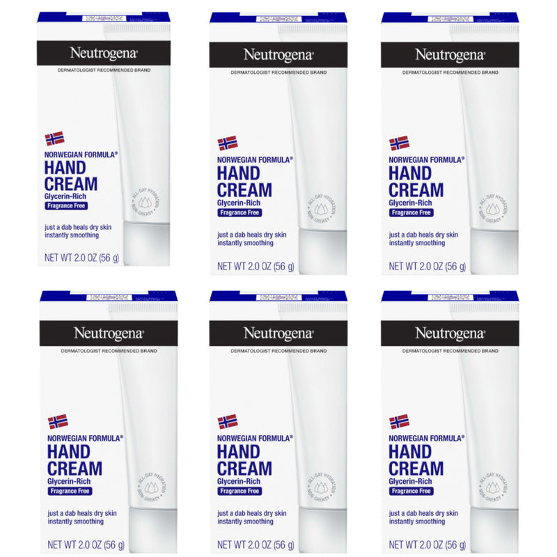 Neutrogena Norwegian Formula Hand Cream, Fragrance Free, 6 x 2 oz | Glycerin, For Dry Hands, Concentrated Relief, Over 200 applications 2 Ounce (Pack of 6)