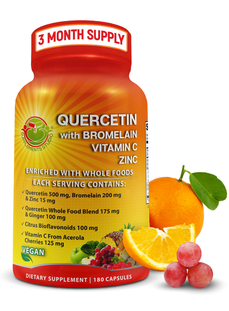 [Australia] - Quercetin with Bromelain Vitamin C and Zinc with Organic Whole Food Quercetin Blend - 1215mg per Serving - Phytosome Quercetin 500mg Capsules with Ginger and Flavonoids for Immune Support - 180 count 