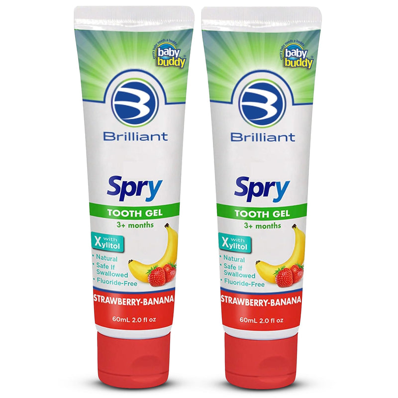 [Australia] - Brilliant Oral Care Kids Fluoride Free Toothpaste, Spry Gel with Xylitol, Strawberry Banana Flavor for Ages 3+ Months, 2 fl oz, 2 Pack 1 Fl Oz (Pack of 2) 