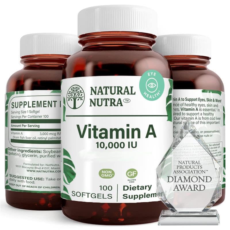 Natural Nutra Vitamin A 10000 IU Softgels, Vitamin A 250 Count (2 Pack) | 10000 IU Per Softgel,Supports Eye Health,Supports Skin Health,Gluten Free 500 Count (Pack of 1)