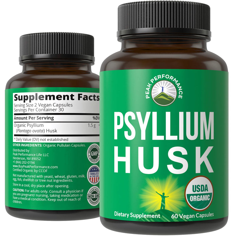 [Australia] - USDA Organic Psyllium Husk Vegan Capsules Made with Organic Psyllium Husk Seed. Fiber Supplement for Gut. Digestive Prebiotics. Pills for Digestion, Roughage Without Bloating. Tablets 