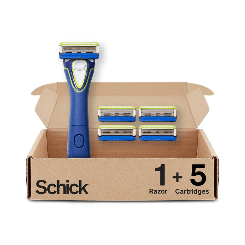 [Australia] - Schick Hydro Groomer — Beard Trimmer for Men, Beard Groomer with 5 Razor Blades, Blue 