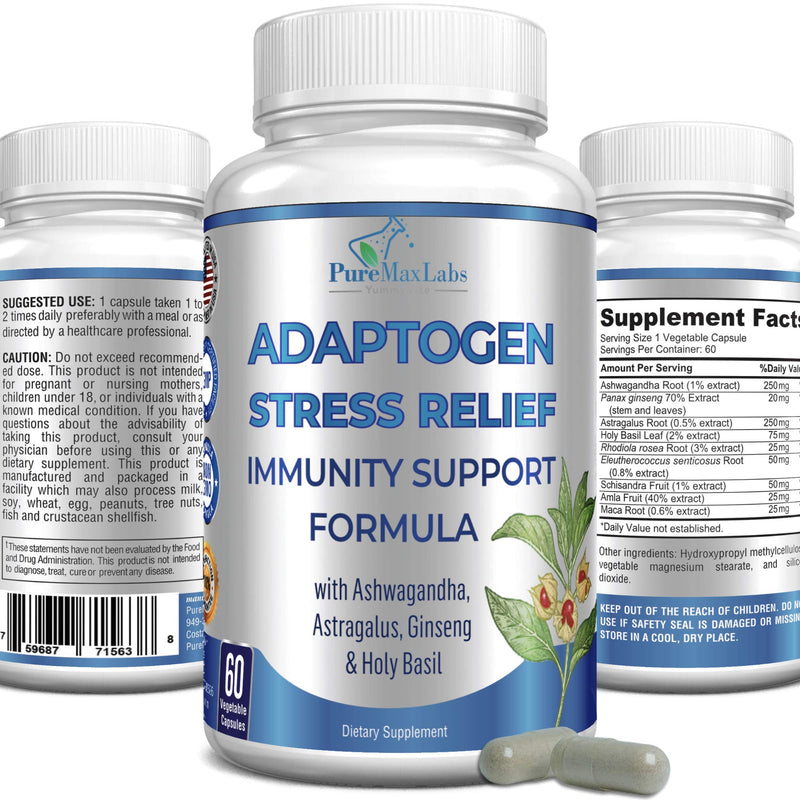 [Australia] - Adaptogen Stress Relief Immune Support Formula - Adaptogenic Adrenal Support with Ashwagandha, Astragalus, Ginseng, Holy Basil, Rhodiola, Amla, Maca, Schisandra, Non-GMO - 60 Capsules 