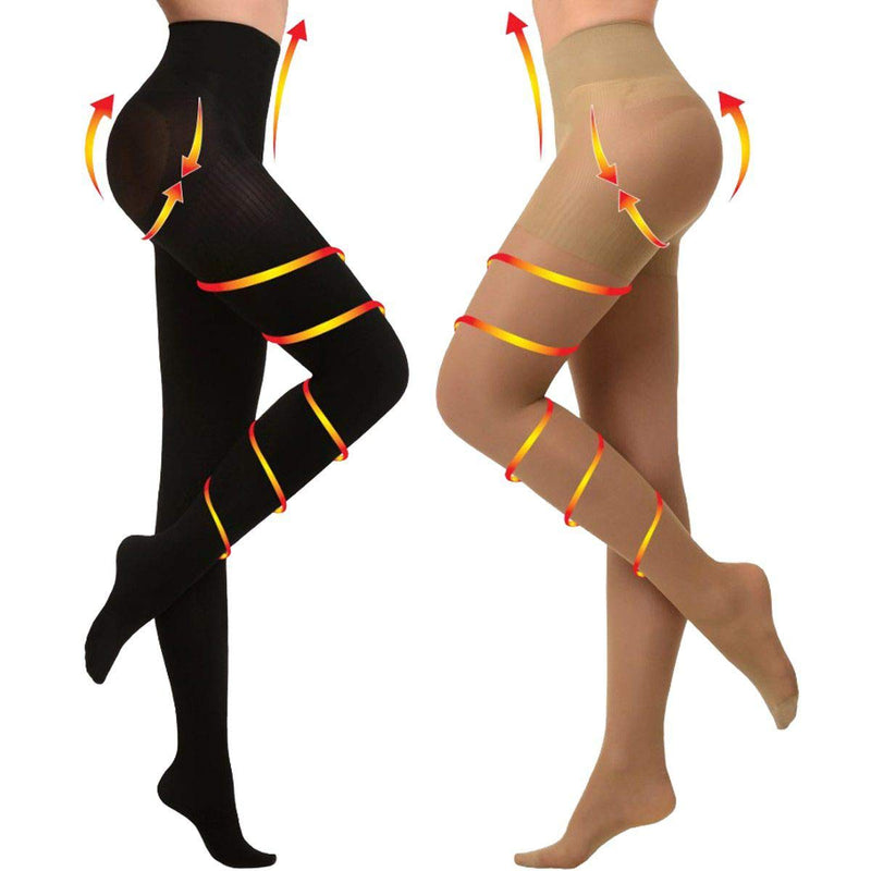 [Australia] - KISSLIFE 2 Pairs Compression Pantyhose Women Support Hose 20-30 mmHg Closed Toe Graduated Compression Stockings for Varicose Veins Beige and Black X-Large (2 Pair) 