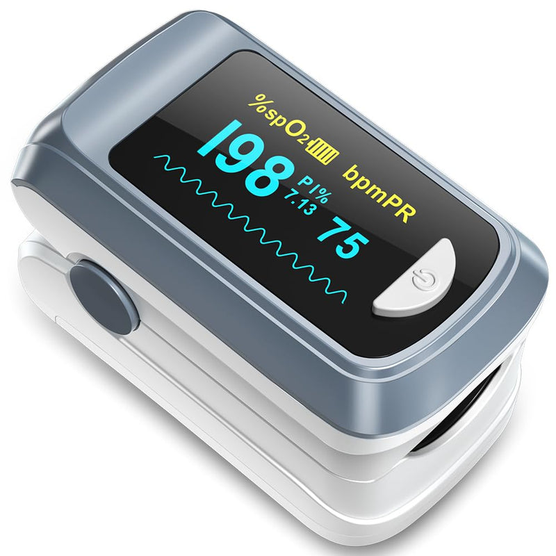 [Australia] - Fingertip Pulse Oximeter Blood Oxygen Saturation Monitor Pulse Ox, Heart Rate and Fast Spo2 Reading Oxygen Meter with OLED Screen Included Lanyard and 2 X AAA Batteries gray 