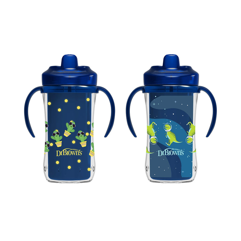[Australia] - Dr. Brown's Milestones Hard Spout Insulated Sippy Cup with Handles, Blue, 10 oz, 2 Pack, 12m+ 10 Ounce (Pack of 2) 