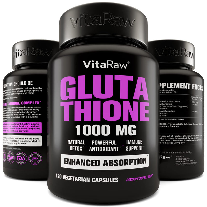 [Australia] - 1000mg Glutathione for Immune Support - 100mg Absorption Complex - Reduced Liposomal Glutathione Supplement with Alpha Lipoic Acid - Brain Booster, Glowing Skin, Liver Support, 120 Vegetarian Capsules 