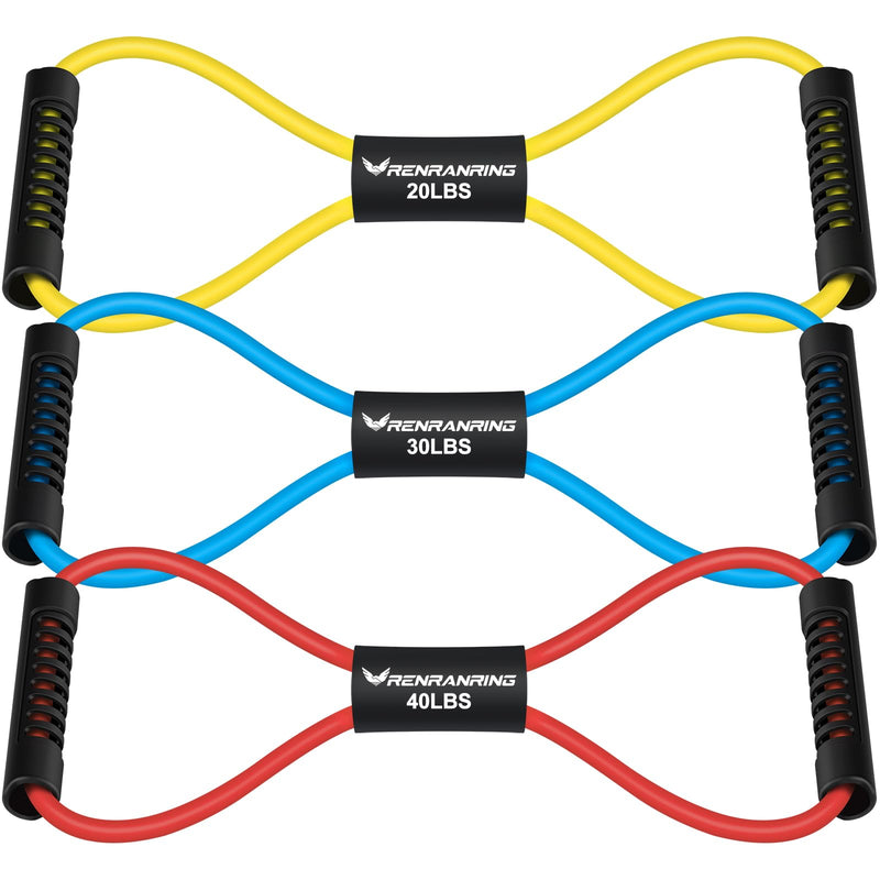 [Australia] - Figure 8 Fitness Resistance Bands with Handles - Exercise Tube Band Set of 3 for Arm and Shoulder Stretch, Rope 8 Word Elastic for Women and Men Yellow, Blue, Red 