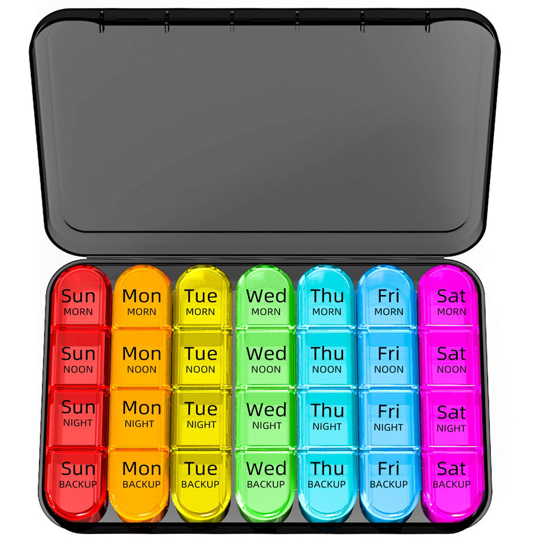 [Australia] - Odaro Weekly Pill Organizer 4 Times a Day, Daily Pill Box 7 Day, Large Travel Pill Case with 28 Compartment to Hold Medicine, Vitamin and Supplement (Color) Black 