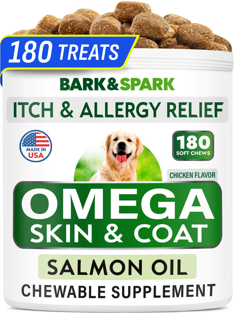 Omega 3 for Dogs - Fish Oil for Skin & Coat Health, Itch & Allergy Support | Vet-Approved - Salmon Oil Treats for Dog Shedding, Hot Spots Treatment - EPA&DHA Fatty Acids Supplement - Made in USA, 180Ct Chicken 180Ct (Skin&Coat Health)