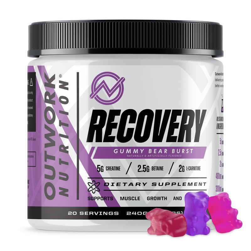 [Australia] - Outwork Nutrition Post Workout Recovery Powder - Creatine Monohydrate, KSM-66 Ashwagandha & Tart Cherry - Speeds Recovery, Eases Soreness - Creatine Powder for Men & Women, Gummy Bear Burst, 230 Gr 
