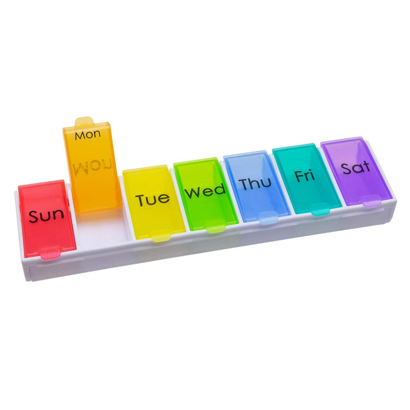 Ezy Dose Weekly (7-Day) Pill Organizer, Large Medicine Planner, Rainbow | Daily Vitamin & Supplement Case, Pop-Up Compartments, Convenient & Easy to Use, Arthritis & Travel-Friendly, BPA-Free 7-Day