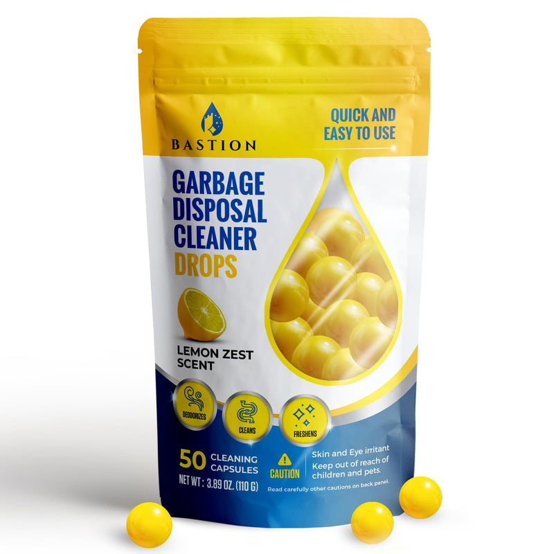 [Australia] - Garbage Disposal Cleaner and Deodorizer Drops- [[50-Count]] Lemon Zest Scented Kitchen Sink Freshener Pods & Drain Odor Eliminator Disposer Care Balls by Bastion 