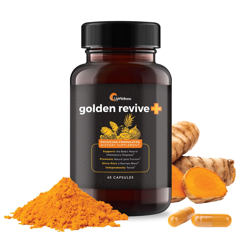 UpWellness Golden Revive + Joint Support Supplement Featuring Turmeric with Black Pepper, Quercetin, and Magnesium- Turmeric Boswellia Supplement - 6 Active Ingredients for Joint Care - 60 Capsules 60 Count (Pack of 1)