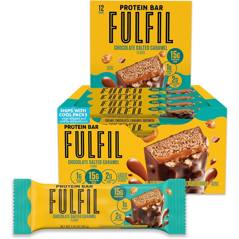 [Australia] - FULFIL Protein Snack Bars, Chocolate Salted Caramel Flavored, Gluten Free with 15g Protein, Pantry Staples, 12 Count 1.41 Ounce (Pack of 12) 