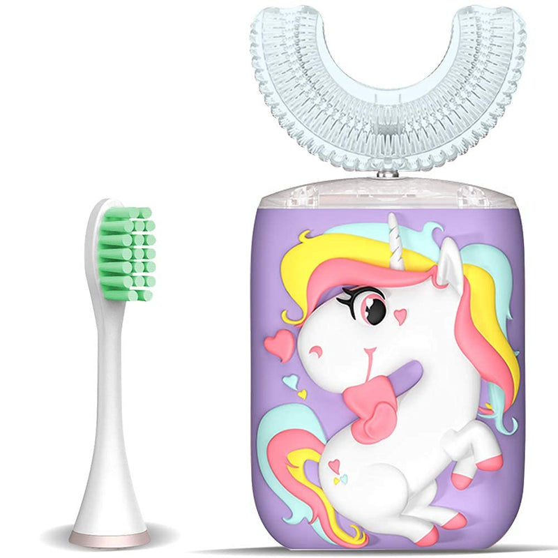 [Australia] - Kids Toothbrush Electric, U Shaped Ultrasonic Automatic Toothbrush with 2 Brush Heads, Six Cleaning Modes, Cartoon Modeling Design for Kids, Special for Birthday Gift (Purple, Kids 2-7) Purple 1 Count (Pack of 1) 