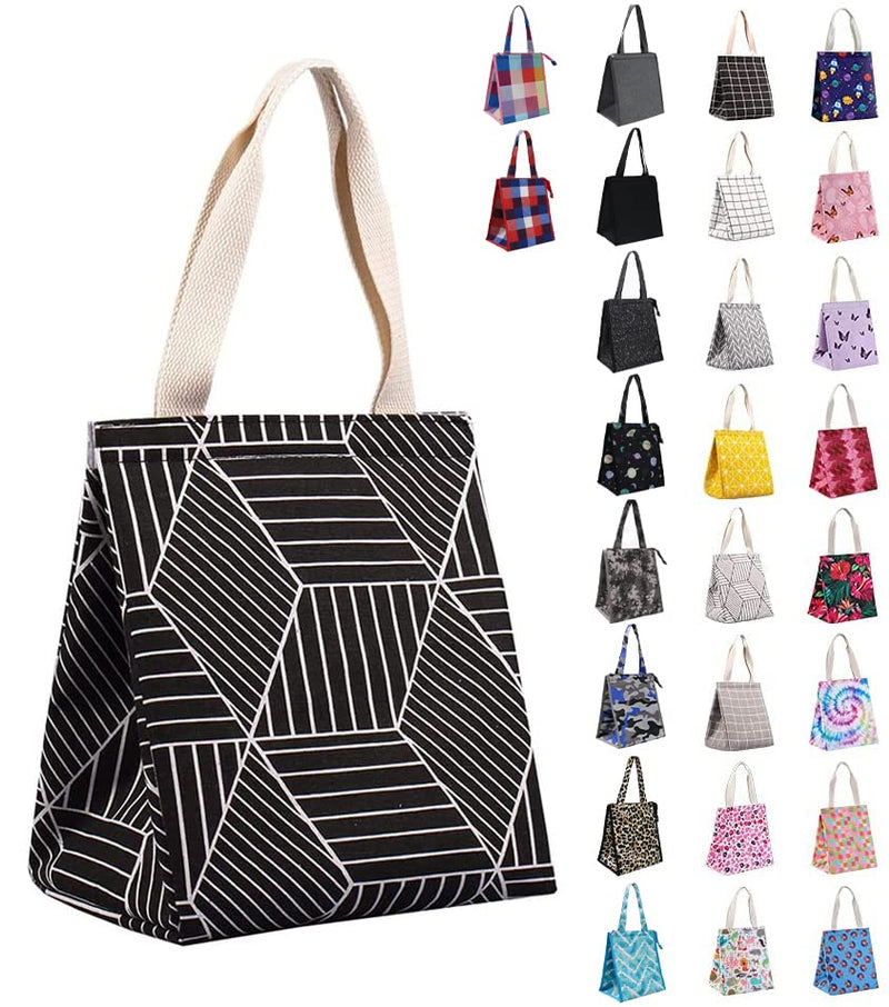 [Australia] - iknoe Insulated Lunch Bag for Women, 9L Sturdy Wide-Open Foldable & Portable Lunch Tote with Interior Pockets, Water-Resistant Thermal Lunch Cooler for Adults Picnic Beach (Black Rhombus) Black Rhombus 