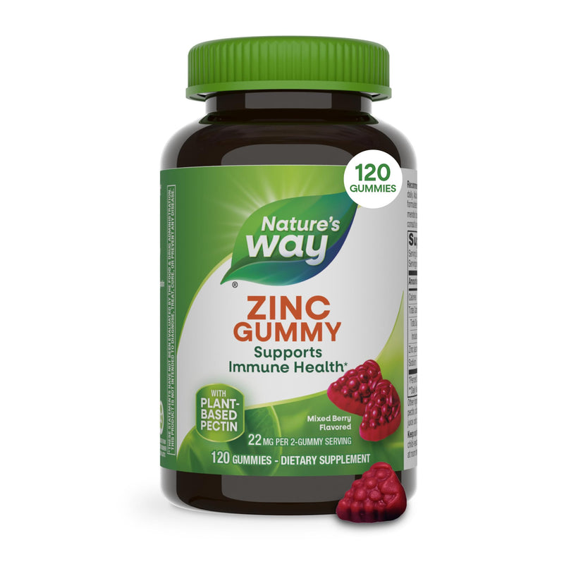 Nature's Way Zinc Gummies, 100% Daily Value of Zinc per Serving, 120 ct | Immune Support Gummy for Adults & Kids 9+*, Gluten Free, Plant-Based Pectin, Mixed Berry Flavored 120 Count (Pack of 1)
