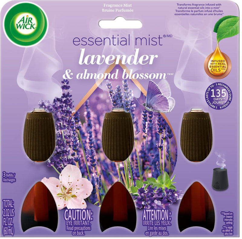 [Australia] - Air Wick Essential Mist Refill, 3 ct, Lavender and Almond Blossom, Essential Oils Diffuser, Air Freshener 2.02 Fl Oz (Pack of 1) 